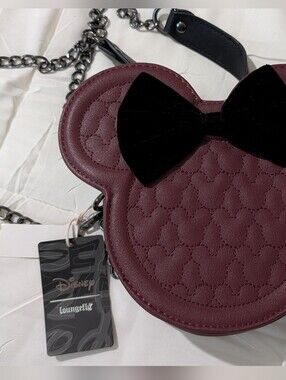 Loungefly Burgundy Quilted Minnie Mouse Crossbody with Black Bow